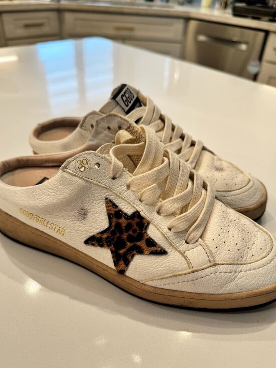 Golden Goose Shoes - Golden Goose White & Leopard Slide Sneakers – EU Size 39